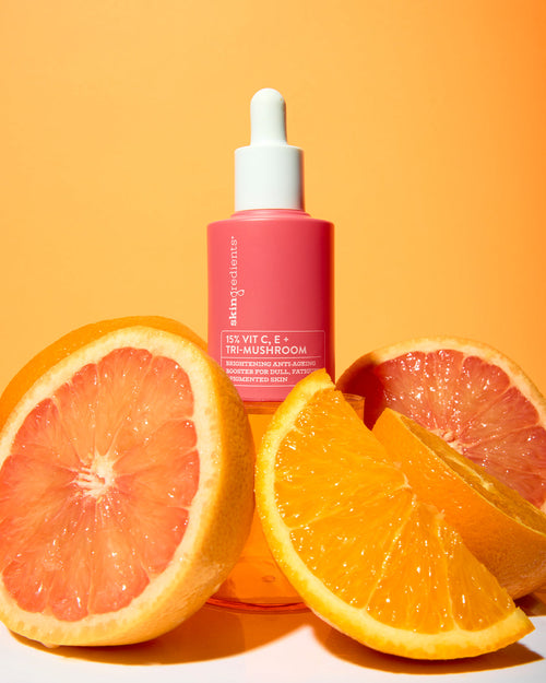 Introducing the NEW 15% Vit C, E + Tri-Mushroom Serum