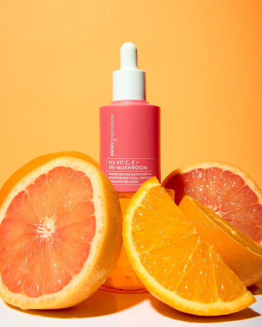 Introducing the NEW 15% Vit C, E + Tri-Mushroom Serum